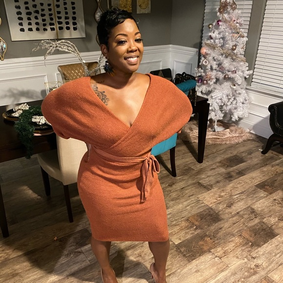 Burnt Orange Sweater Dress - Picture 2 of 3